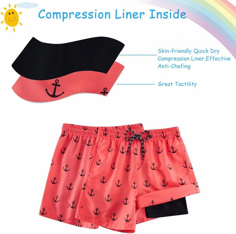 Cozople Boys Swim Trunks Compression Liner Swim Shorts Quick Dry Bathing Suit with Boxer Brief Swimwear 2-20T