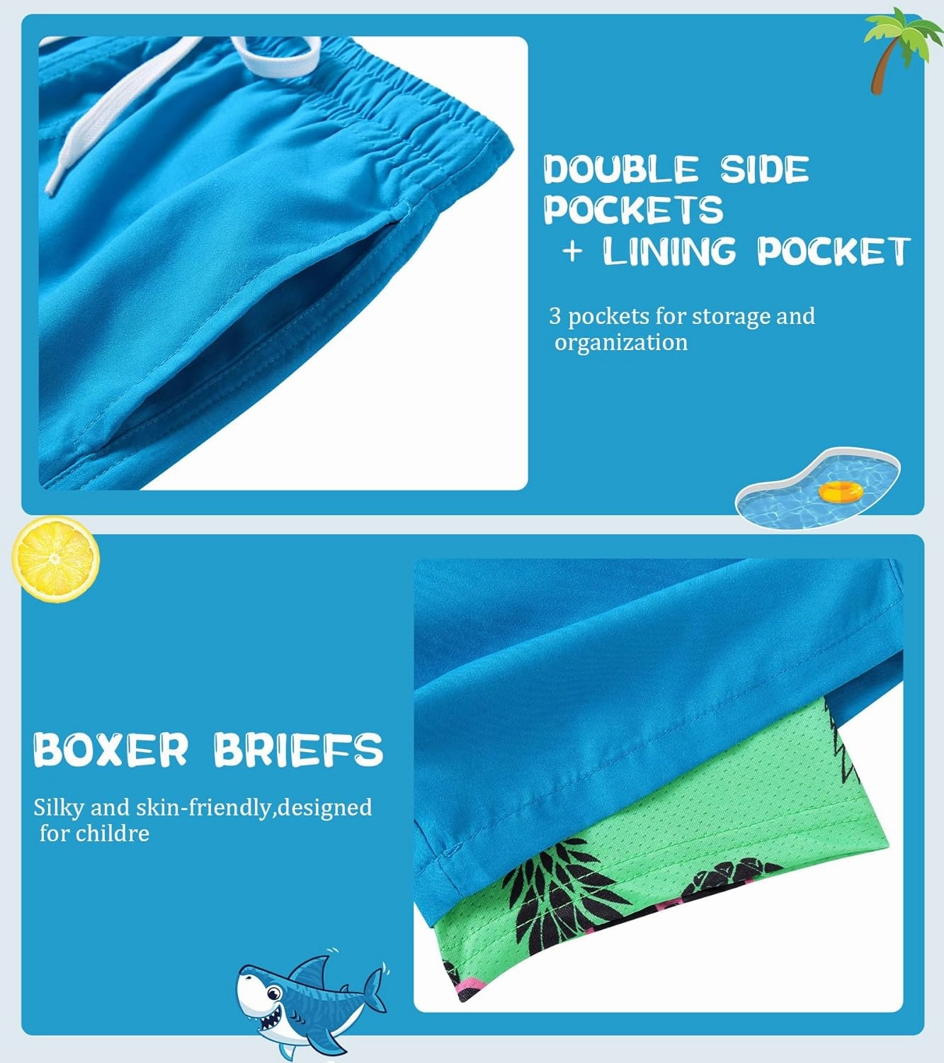 Cozople Boys Swim Trunks Quick Dry Bathing Suits Compression Liner Swim Shorts Swimwear 7-20 Years