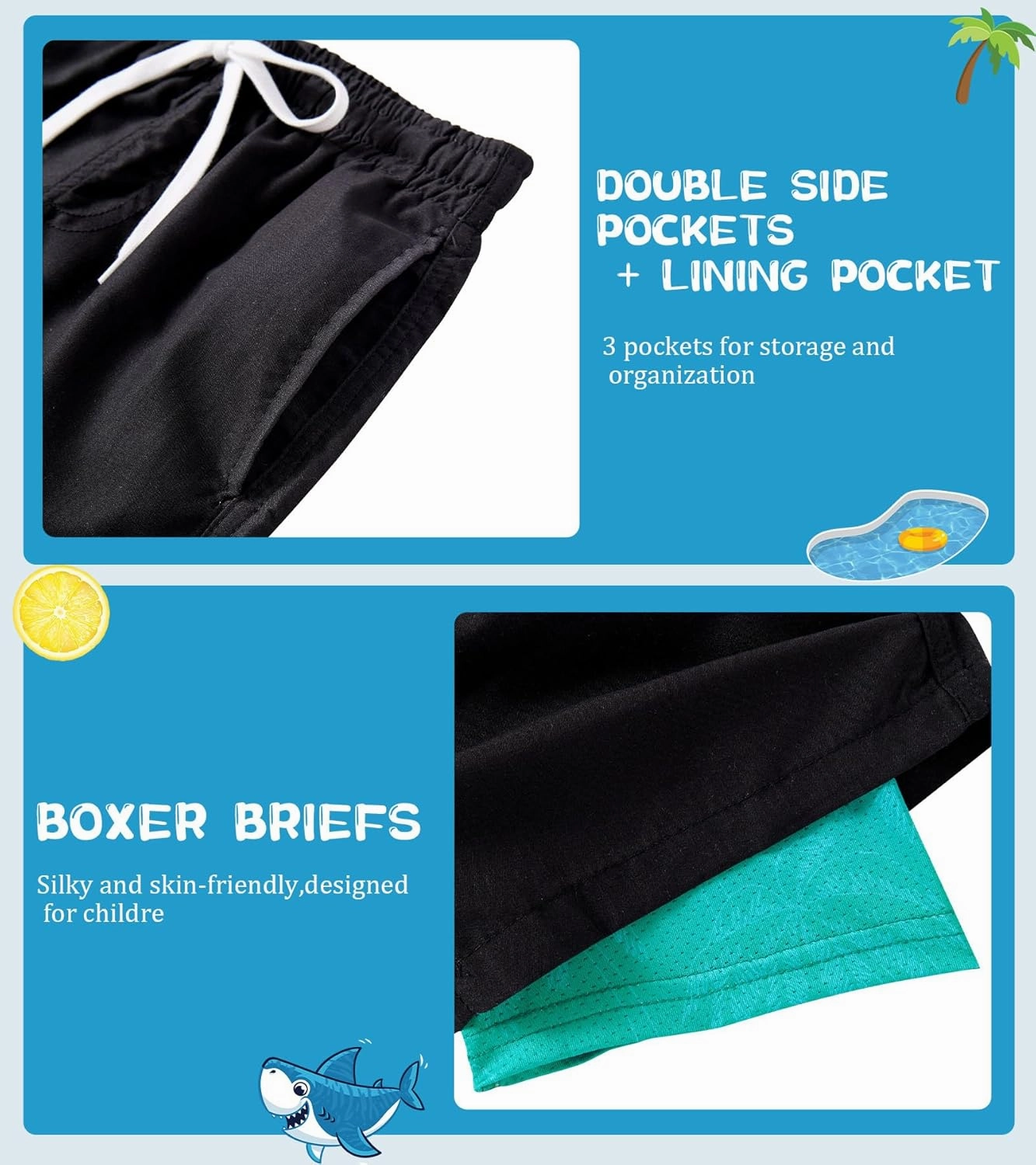 Cozople Boys Swim Trunks Quick Dry Bathing Suits Compression Liner Swim Shorts Swimwear 7-20 Years