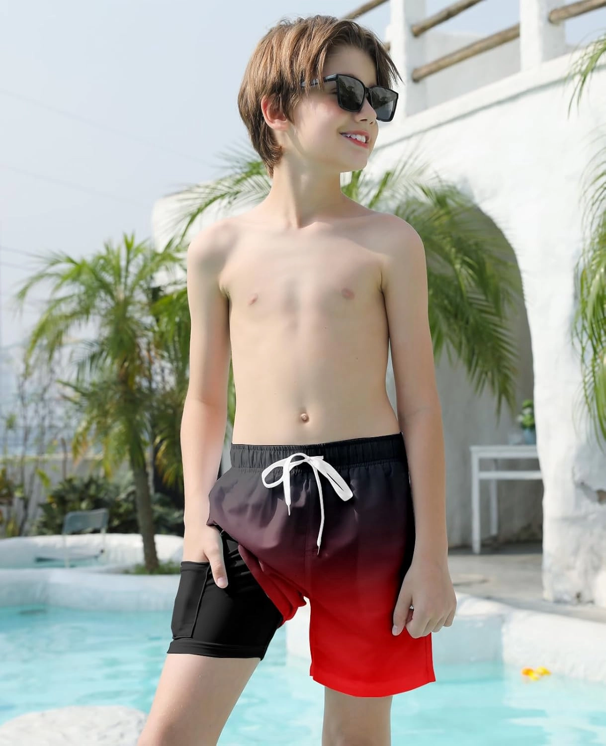 Cozople Boys Swim Trunks Quick Dry Compression Liner Swim Shorts Summer Bathing Suit with Inner Pocket Swimwear 7-20T