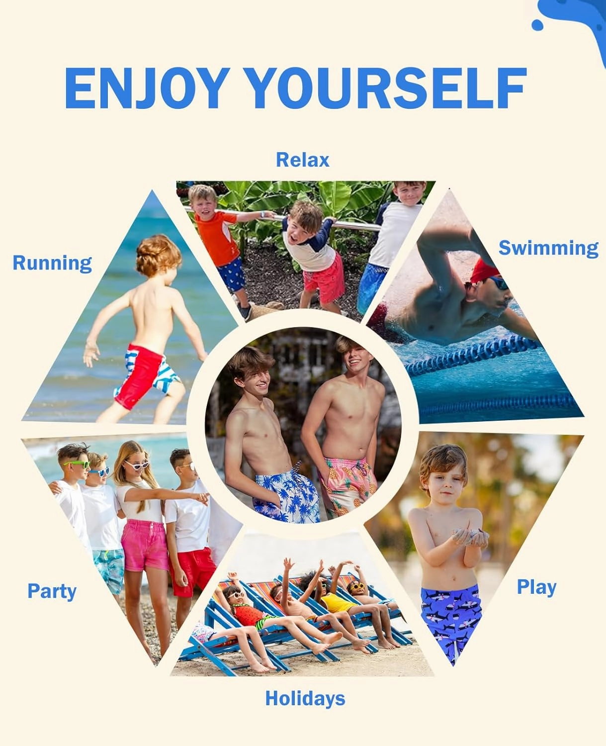 Cozople Boys Swim Trunks Quick Dry Compression Liner Swim Shorts Summer Bathing Suit with Inner Pocket Swimwear 7-20T