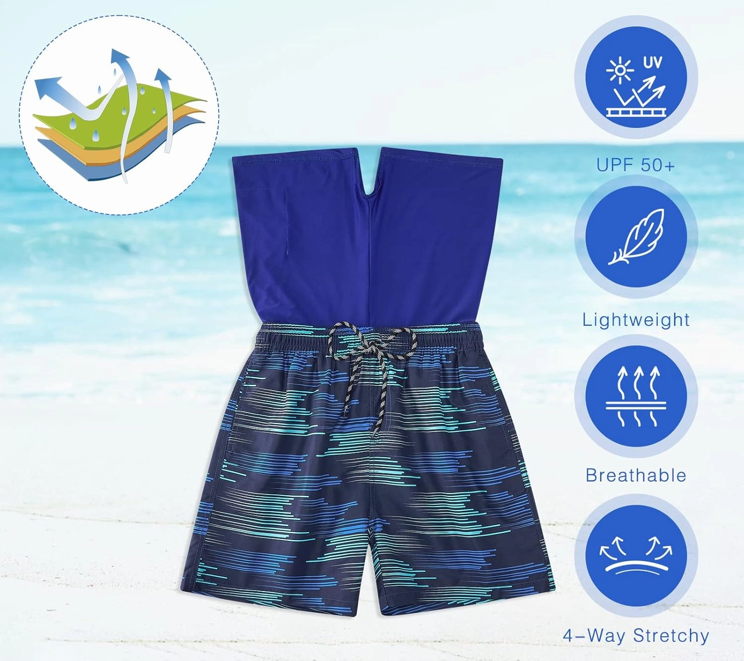 Cozople Boys Swim Trunks with Boxer Brief Liner Compression Swimwear Quick Dry Swim Shorts Bathing Suits 7-20 Years
