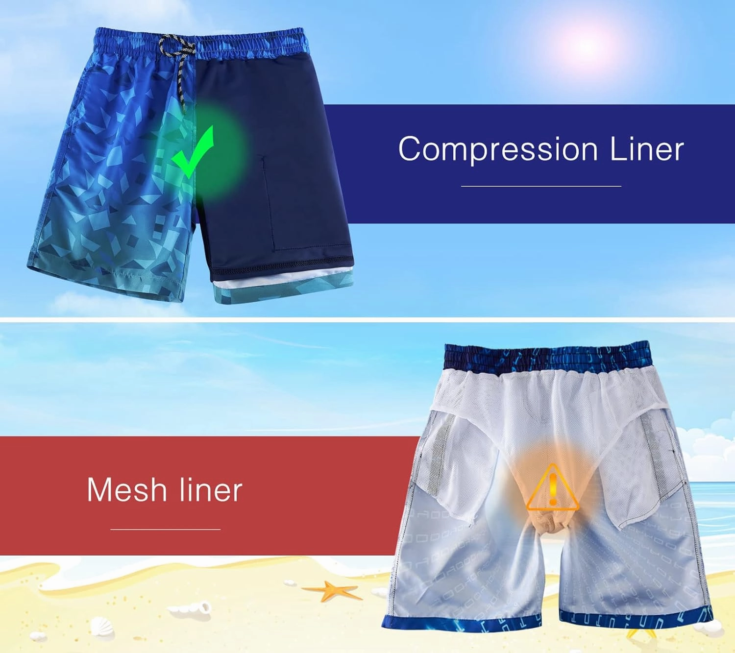 Cozople Boys Swim Trunks with Boxer Brief Liner Compression Swimwear Quick Dry Swim Shorts Bathing Suits 7-20 Years