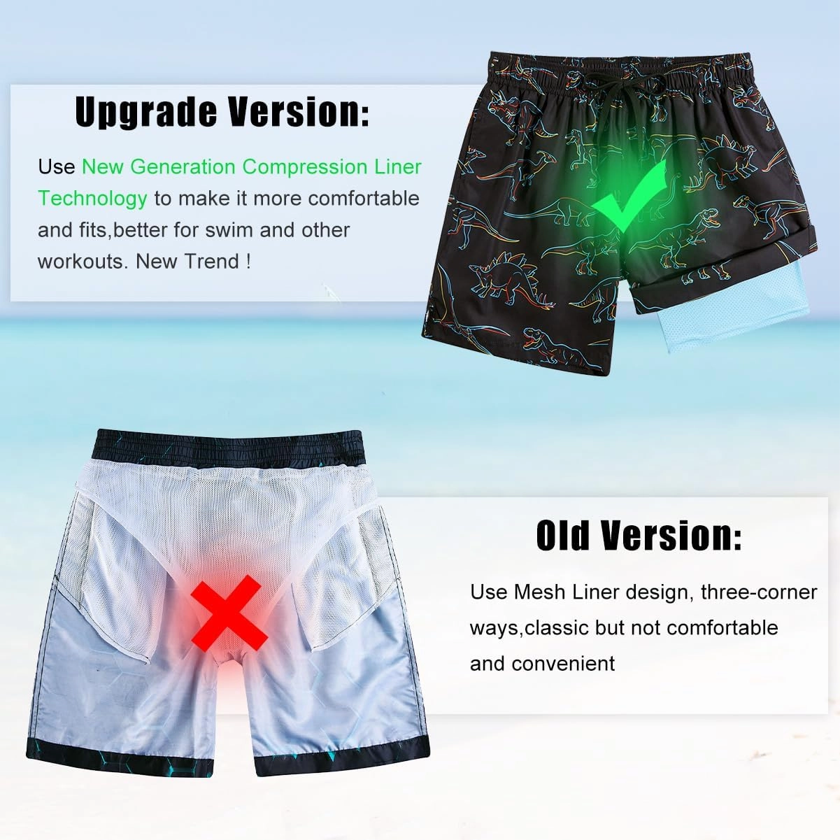 Cozople Men's Swim Trunks with Compression Liner 5.5" Inseam Quick Dry Bathing Suit Boxer Brief Lined Swim Shorts Swimwear