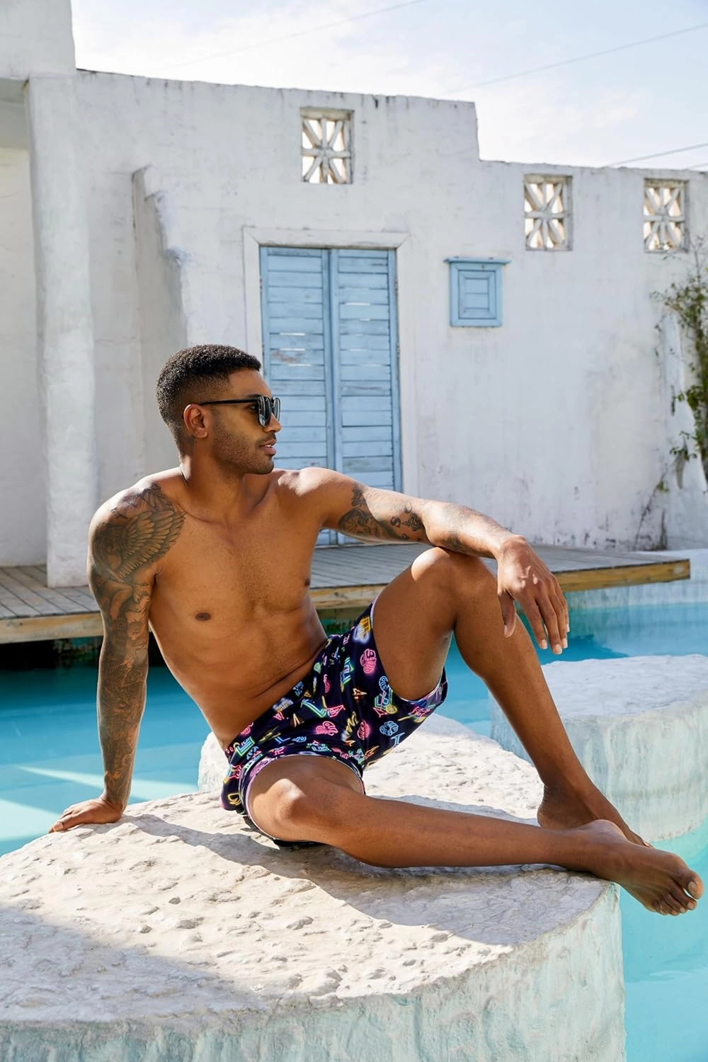 Cozople Men's Swim Trunks with Compression Liner 5.5" Inseam Quick Dry Bathing Suit Boxer Brief Lined Swim Shorts Swimwear
