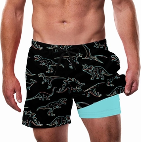 Cozople Men's Swim Trunks with Compression Liner 5.5" Inseam Quick Dry Bathing Suit Boxer Brief Lined Swim Shorts Swimwear