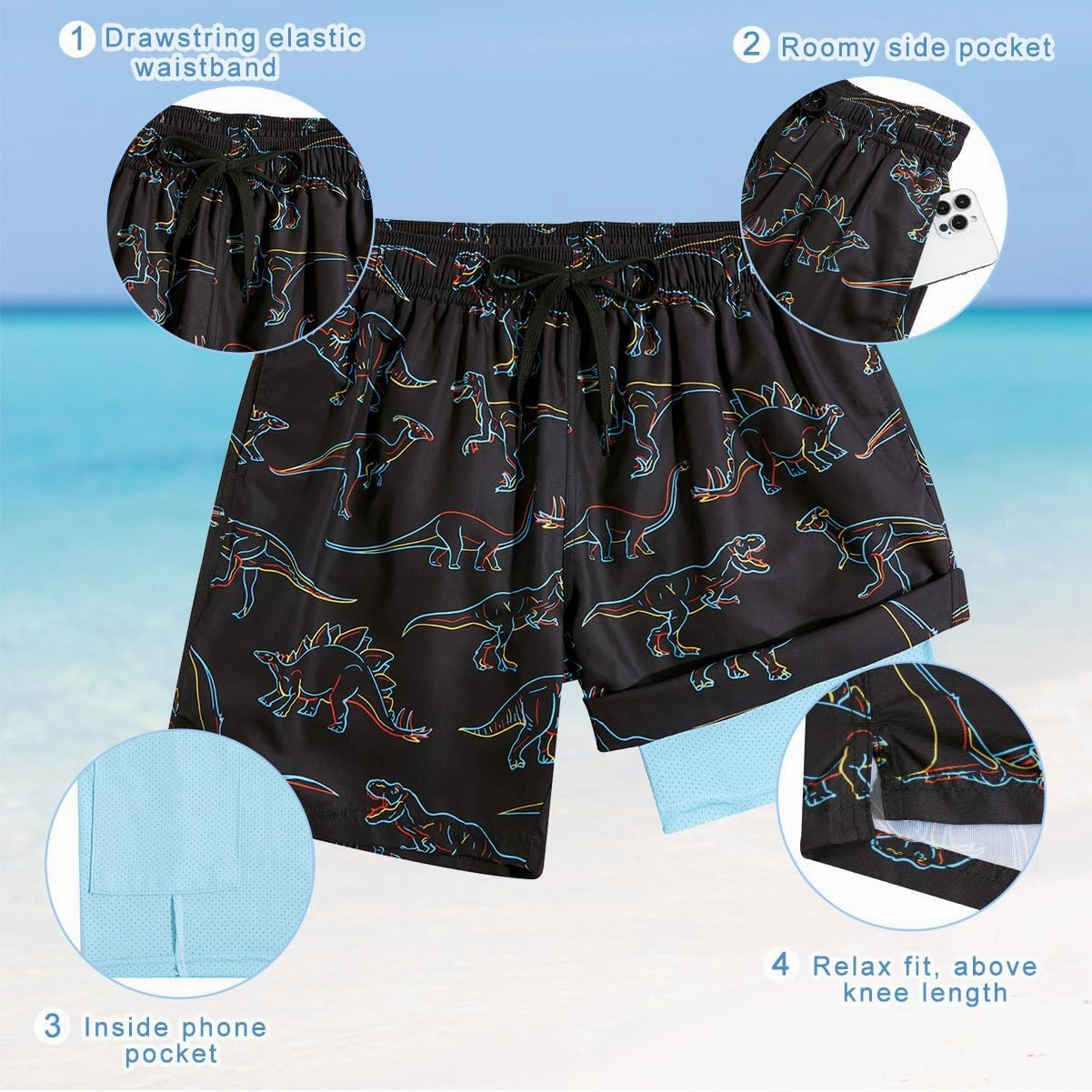 Cozople Men's Swim Trunks with Compression Liner 5.5" Inseam Quick Dry Bathing Suit Boxer Brief Lined Swim Shorts Swimwear