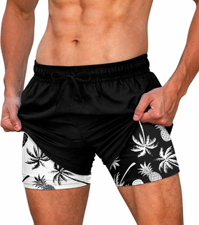 Cozople Mens Swim Trunks Quick Dry Bathing Suit with Compression Liner 5.5" Inseam Anti Chafe Beach Swim Shorts
