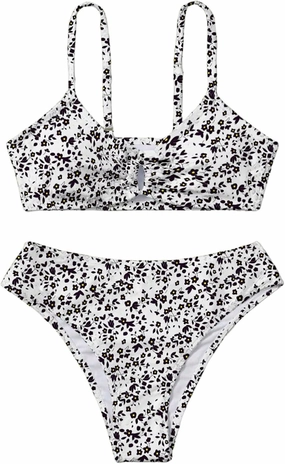 COZYEASE Girls' 2 Piece Ditsy Floral Print Knot Front Ruched Triangle Bikini Swimsuit