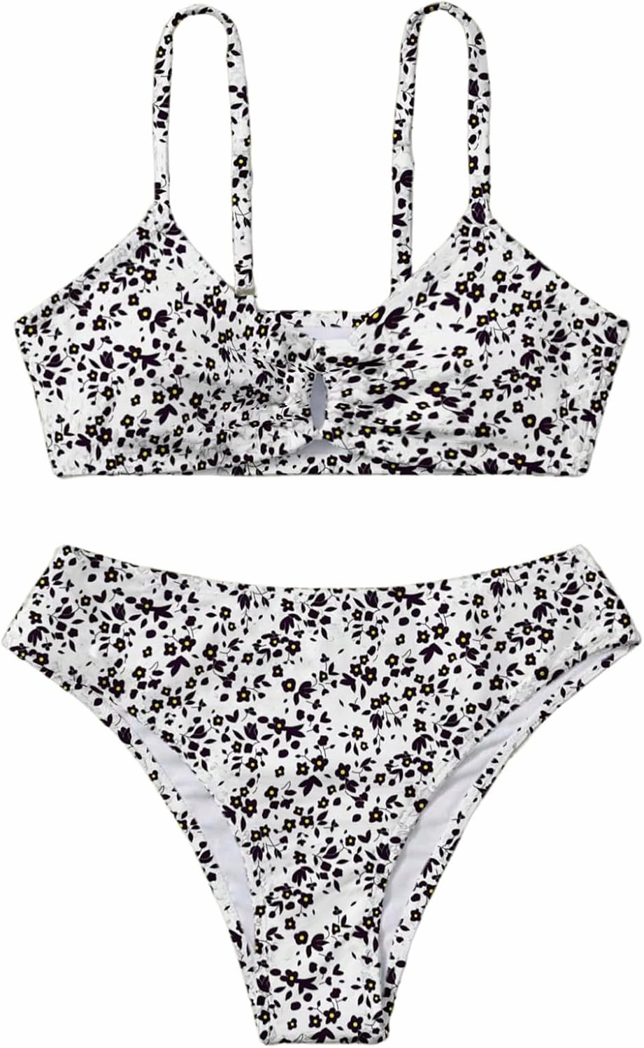 COZYEASE Girls' 2 Piece Ditsy Floral Print Knot Front Ruched Triangle Bikini Swimsuit