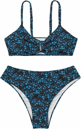 COZYEASE Girls' 2 Piece Ditsy Floral Print Knot Front Ruched Triangle Bikini Swimsuit