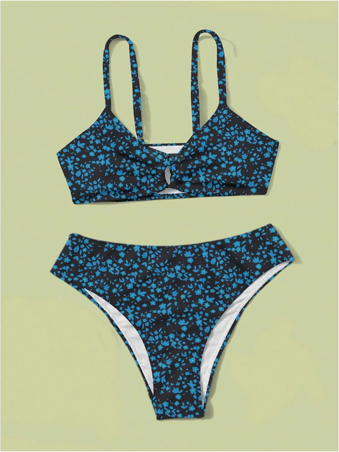 COZYEASE Girls' 2 Piece Ditsy Floral Print Knot Front Ruched Triangle Bikini Swimsuit