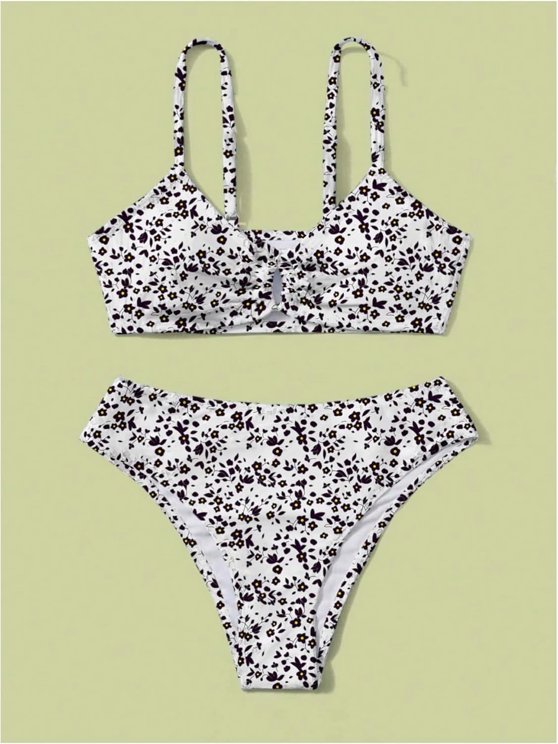 COZYEASE Girls' 2 Piece Ditsy Floral Print Knot Front Ruched Triangle Bikini Swimsuit