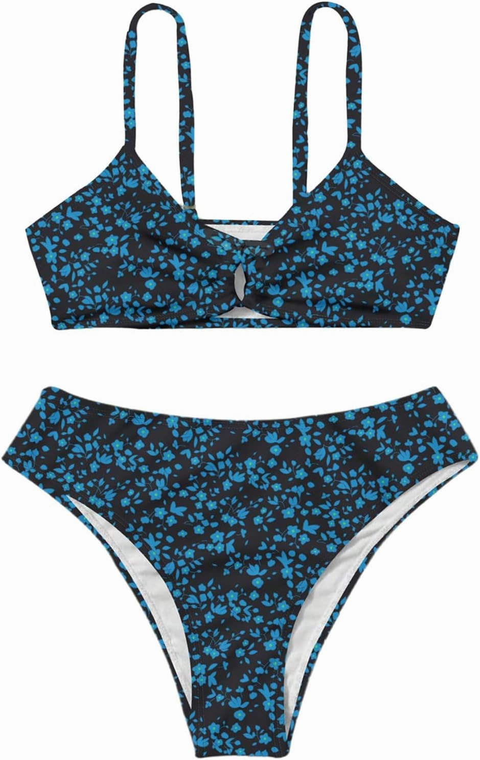 COZYEASE Girls' 2 Piece Ditsy Floral Print Knot Front Ruched Triangle Bikini Swimsuit
