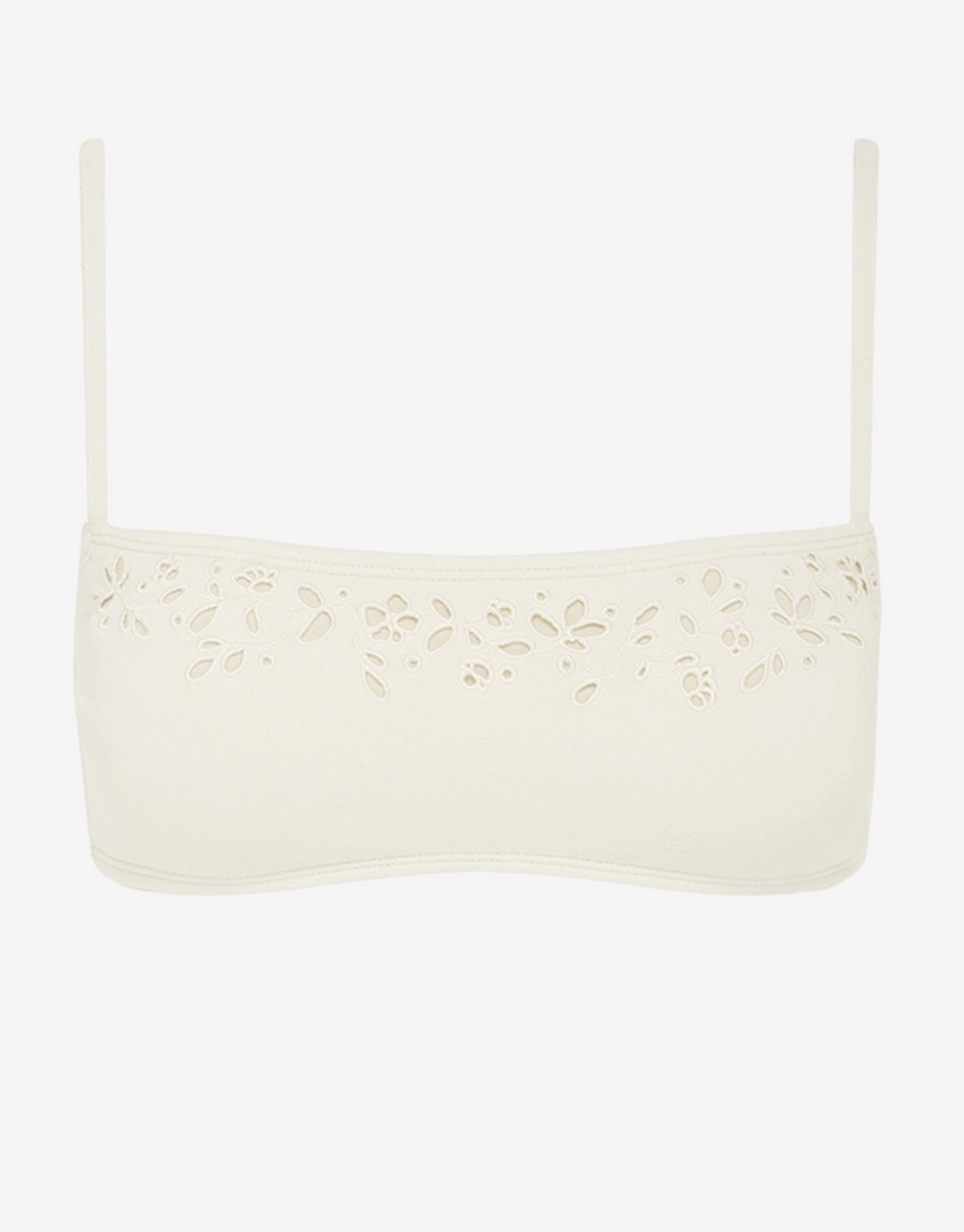 Creme Memoir Embroidered Bandeau Crop Bikini Top - White