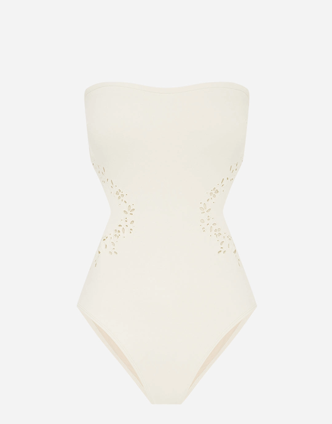 Creme Memoir Embroidered Strapless Swimsuit - White