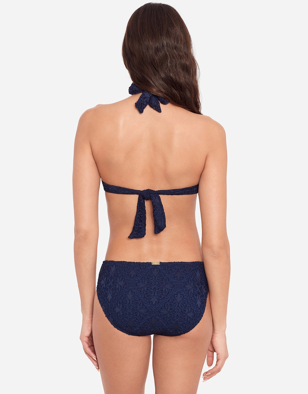 Crochet Rattan Ring Halter Bikini Top - Navy