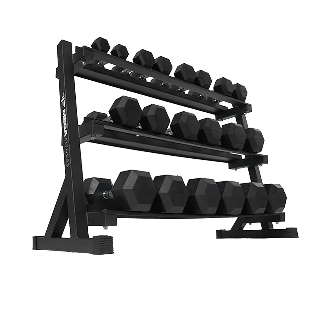 Crowd Favorite Mega Fitness - Rubber Hex Dumbbells Set 5-50lbs with Stand Just Arrived, Knee brace for running, Yoga Bolster, Pilates reformer machine