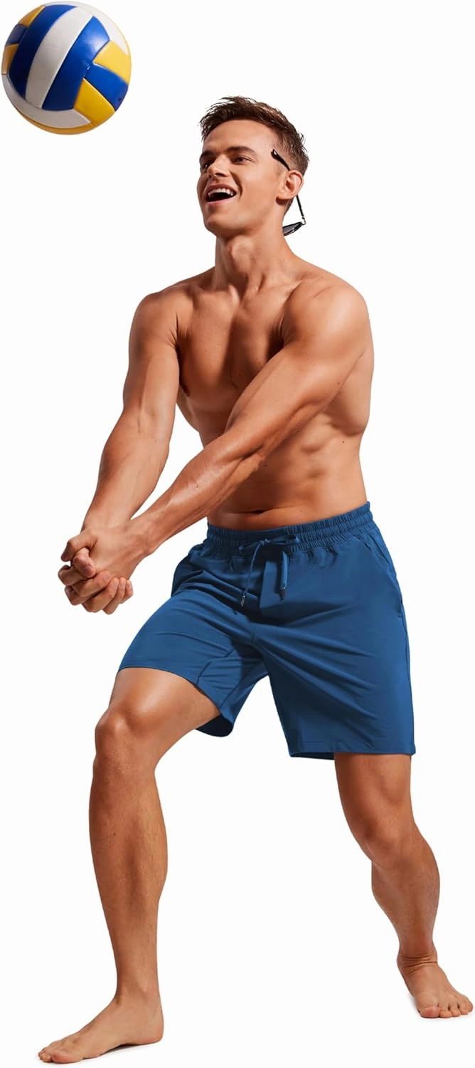 CRZ YOGA Mens Swim Trunks 7'' Quick Dry Mesh Lining Athletic Casual Swimwear Shorts with Zipper Pockets