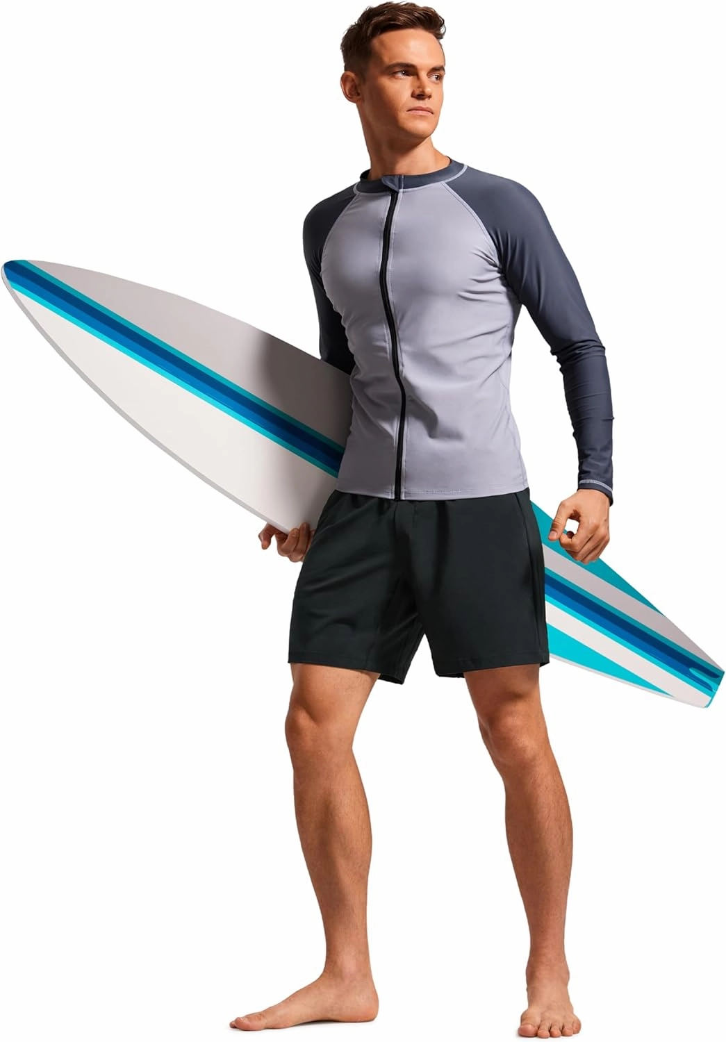 CRZ YOGA Mens Swim Trunks 7'' Quick Dry Mesh Lining Athletic Casual Swimwear Shorts with Zipper Pockets