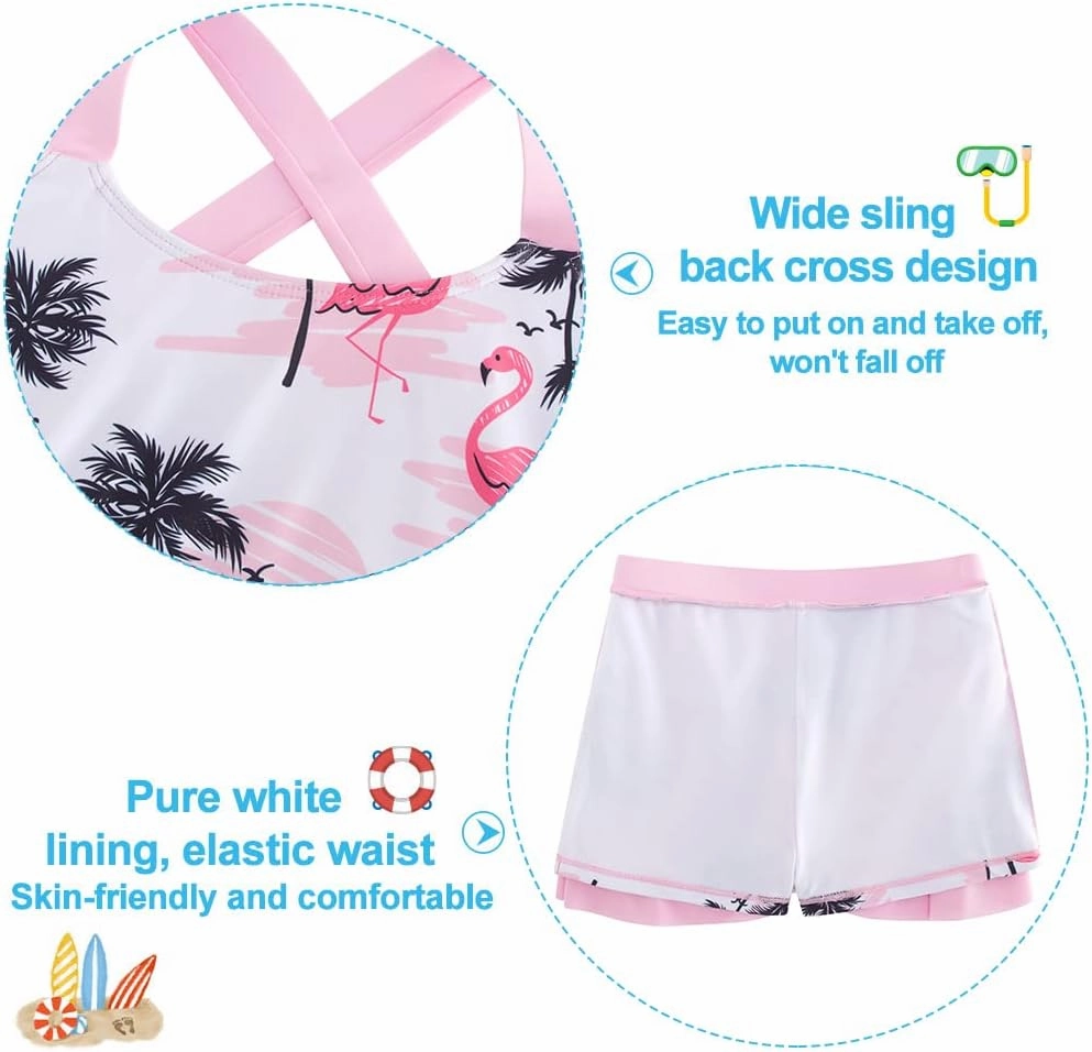 Cutemile Little Girls Two Piece Tankini Swimsuit Summer Boyshort Bathing Suit Beach Rash Guard Swimwear 6-13 Years