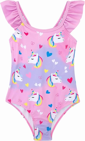 DAXIANG Girls Ruffles One Piece Swimsuits Quick Dry Beach Sport Swimwear Toddler Kids Mermaid Unicorn Bathing Suit 4-10 Years