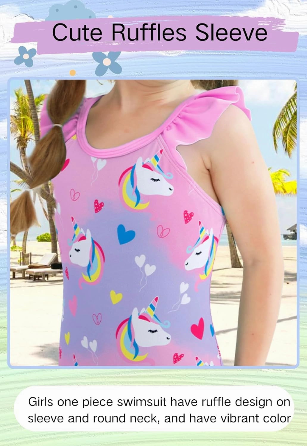 DAXIANG Girls Ruffles One Piece Swimsuits Quick Dry Beach Sport Swimwear Toddler Kids Mermaid Unicorn Bathing Suit 4-10 Years