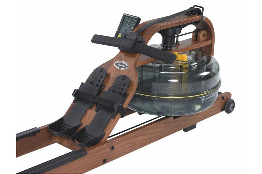 FluidRower Viking 3 Wooden Frame AR Fluid Rower, Rubber Hex Dumbbells, Portable pull up station