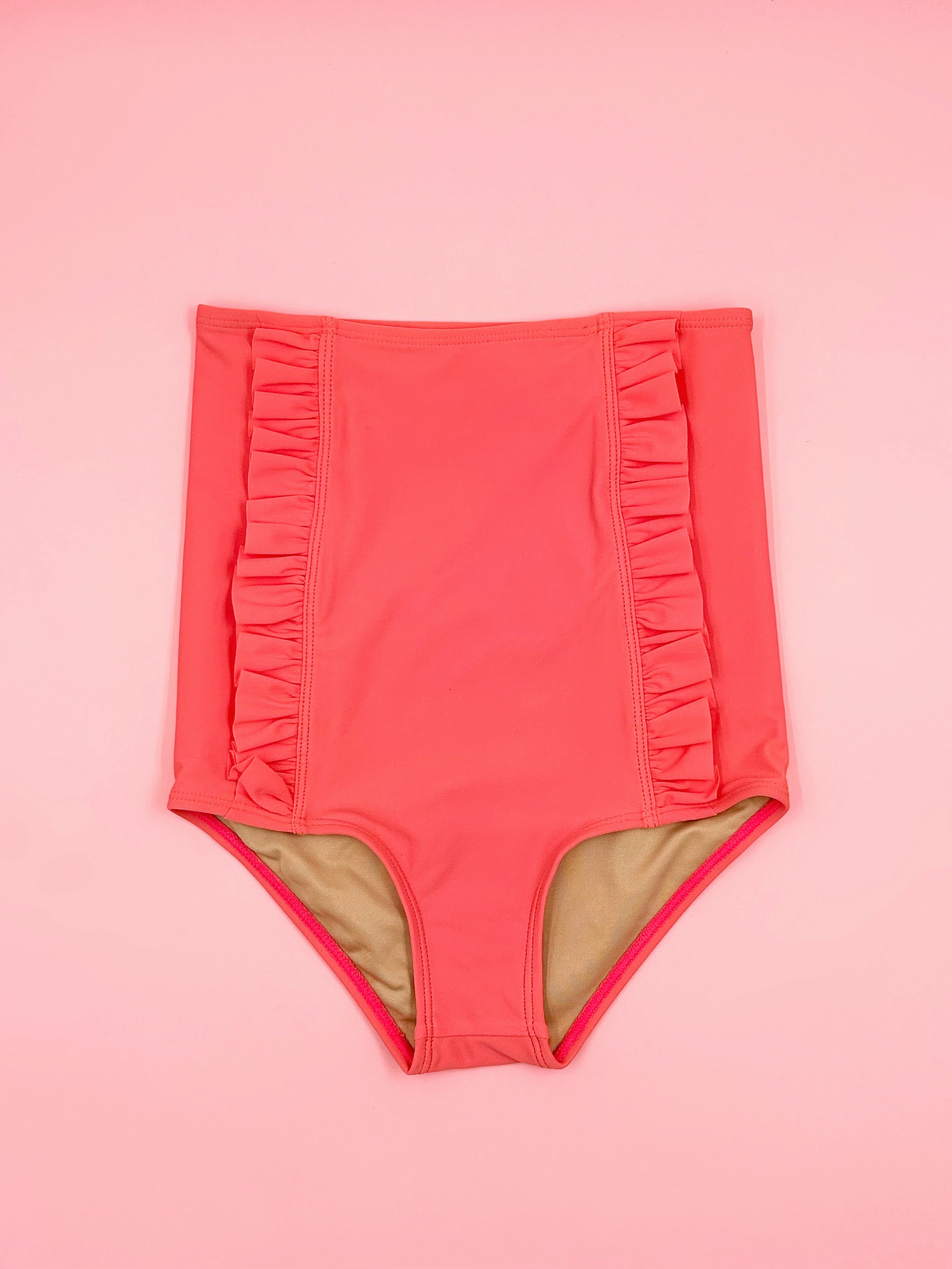 Deep Coral | Youth Down in Front Ruffle Bottoms