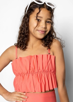 Deep Coral | Youth Oversized Ruffle Top