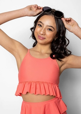 Deep Coral | Youth Peplum Top