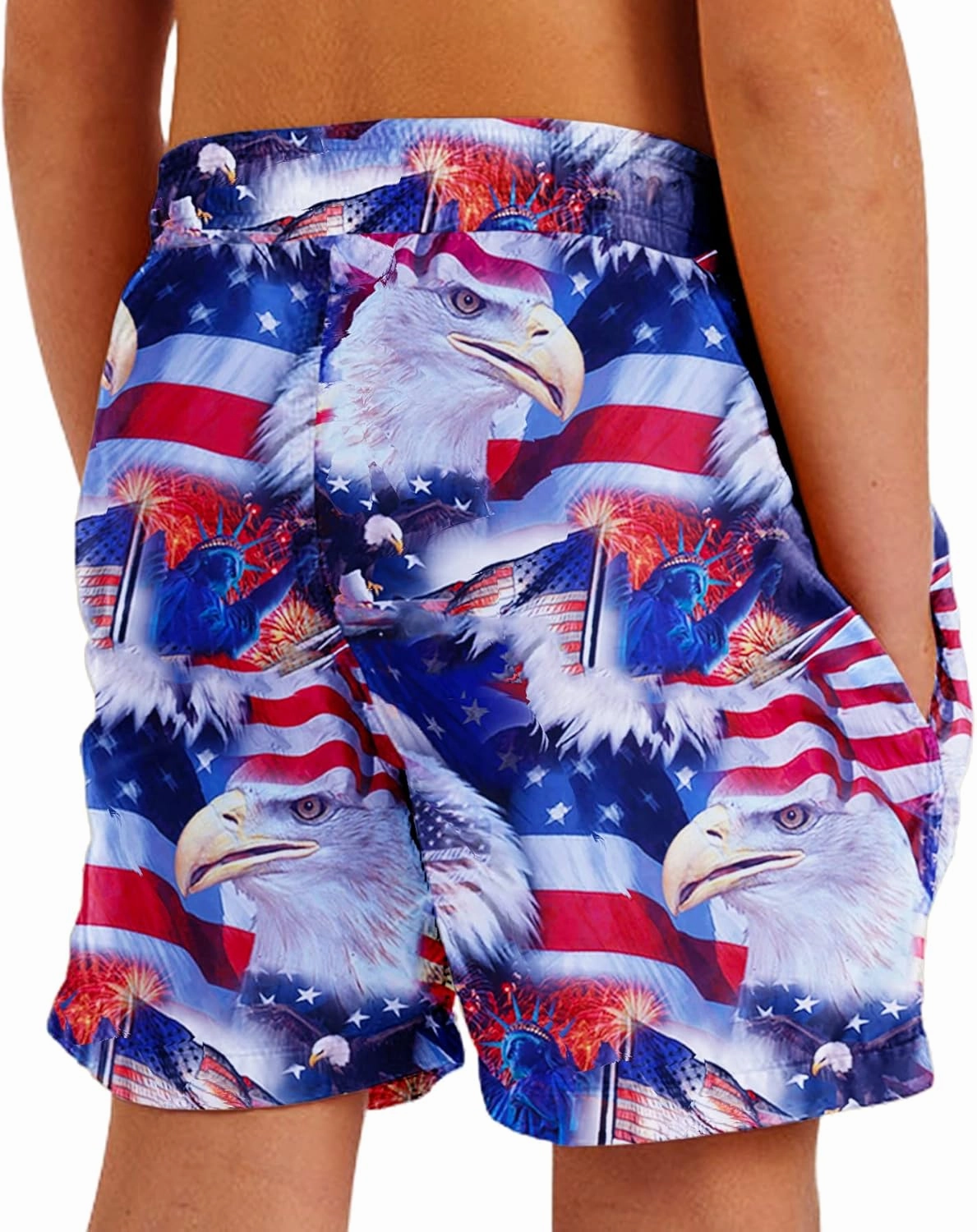 Deerose Boys Patriotic Swim Trunks with Compression Lined Kids Summer Beach Shorts 5-14 Years