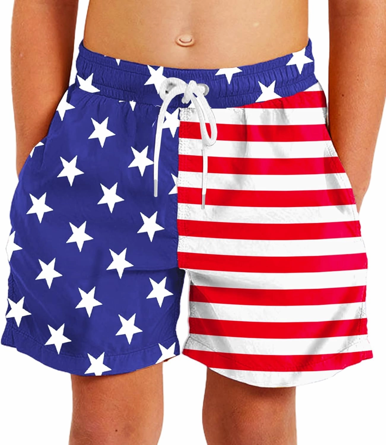 Deerose Boys Patriotic Swim Trunks with Compression Lined Kids Summer Beach Shorts 5-14 Years