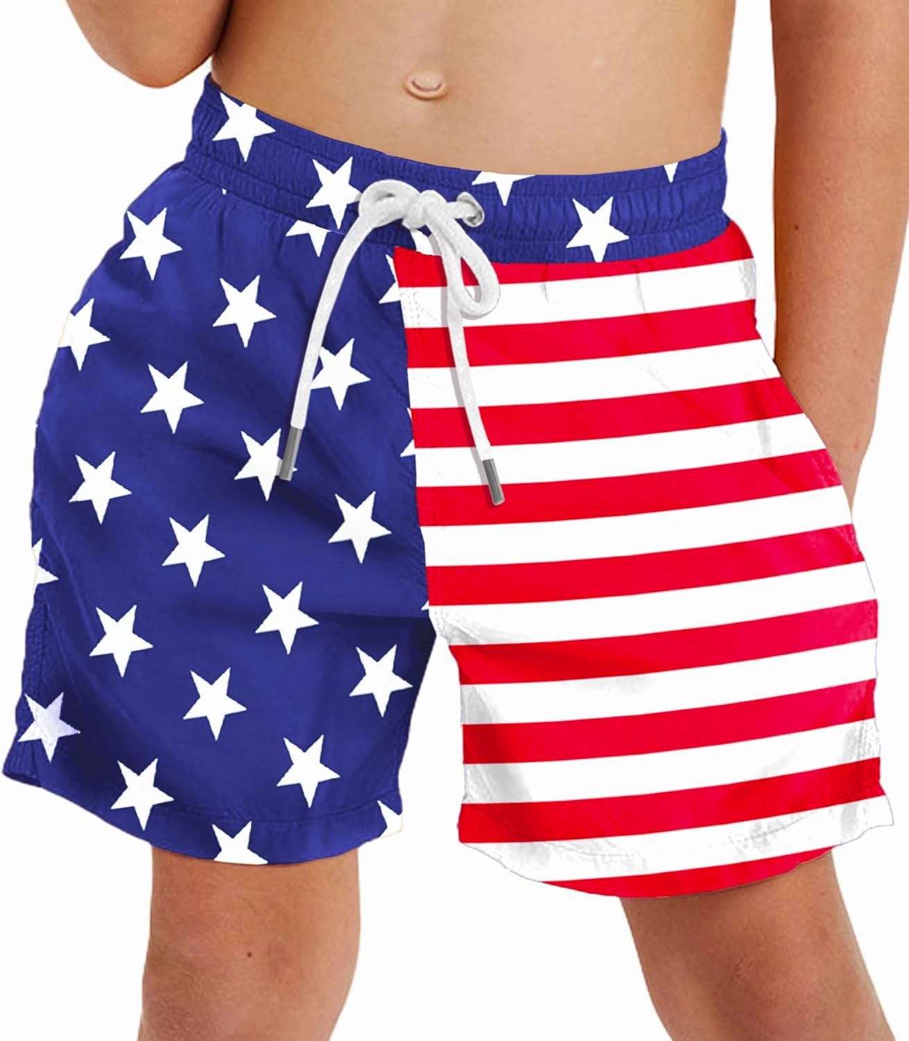 Deerose Boys Patriotic Swim Trunks with Compression Lined Kids Summer Beach Shorts 5-14 Years