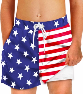 Deerose Boys Patriotic Swim Trunks with Compression Lined Kids Summer Beach Shorts 5-14 Years
