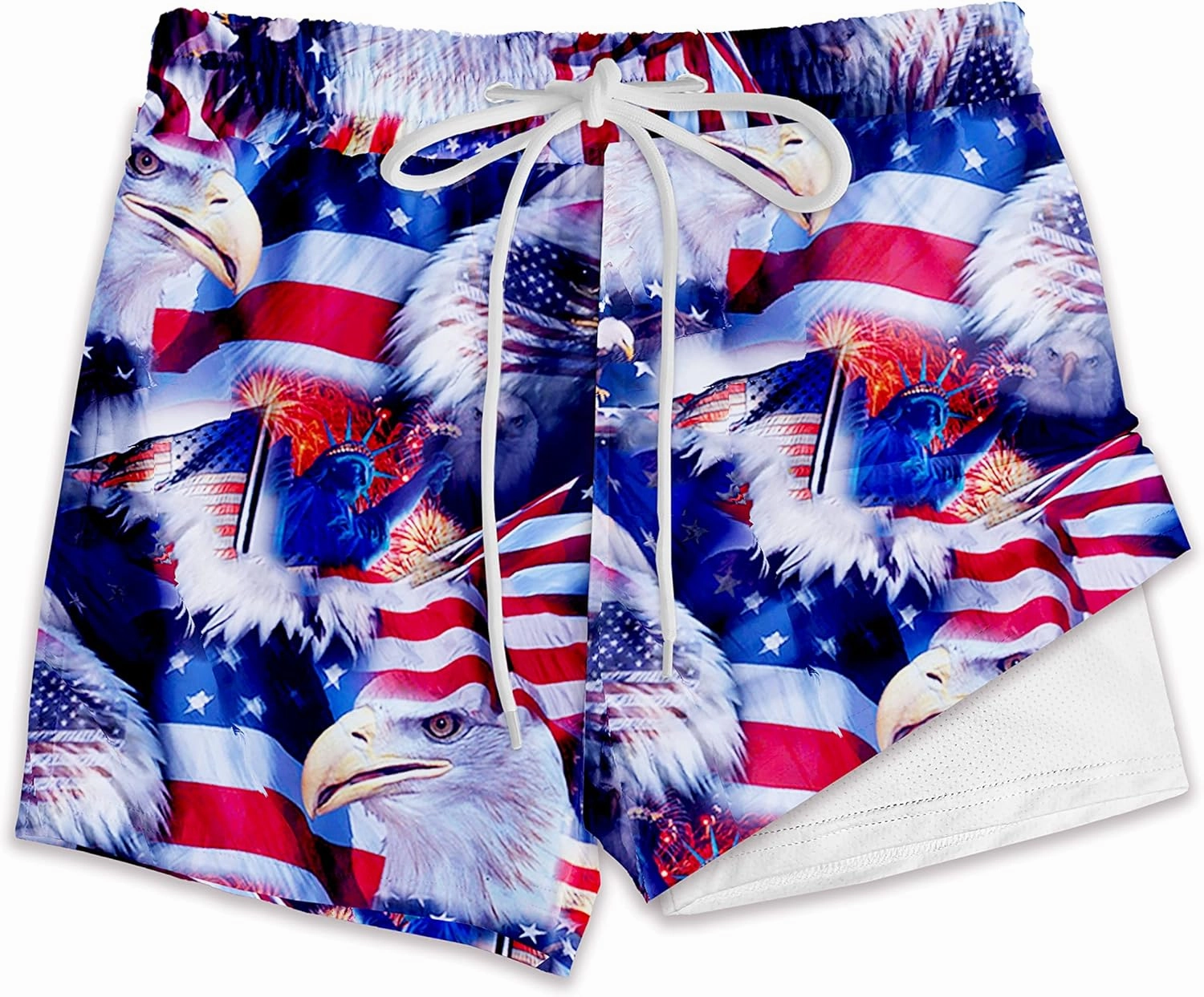 Deerose Boys Patriotic Swim Trunks with Compression Lined Kids Summer Beach Shorts 5-14 Years