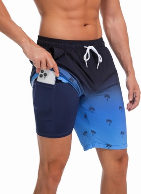 difficort Mens Swim Trunks Quick Dry Bathing Suit 9 inch Inseam Board Shorts with Compression Liner and Zipper Pocket