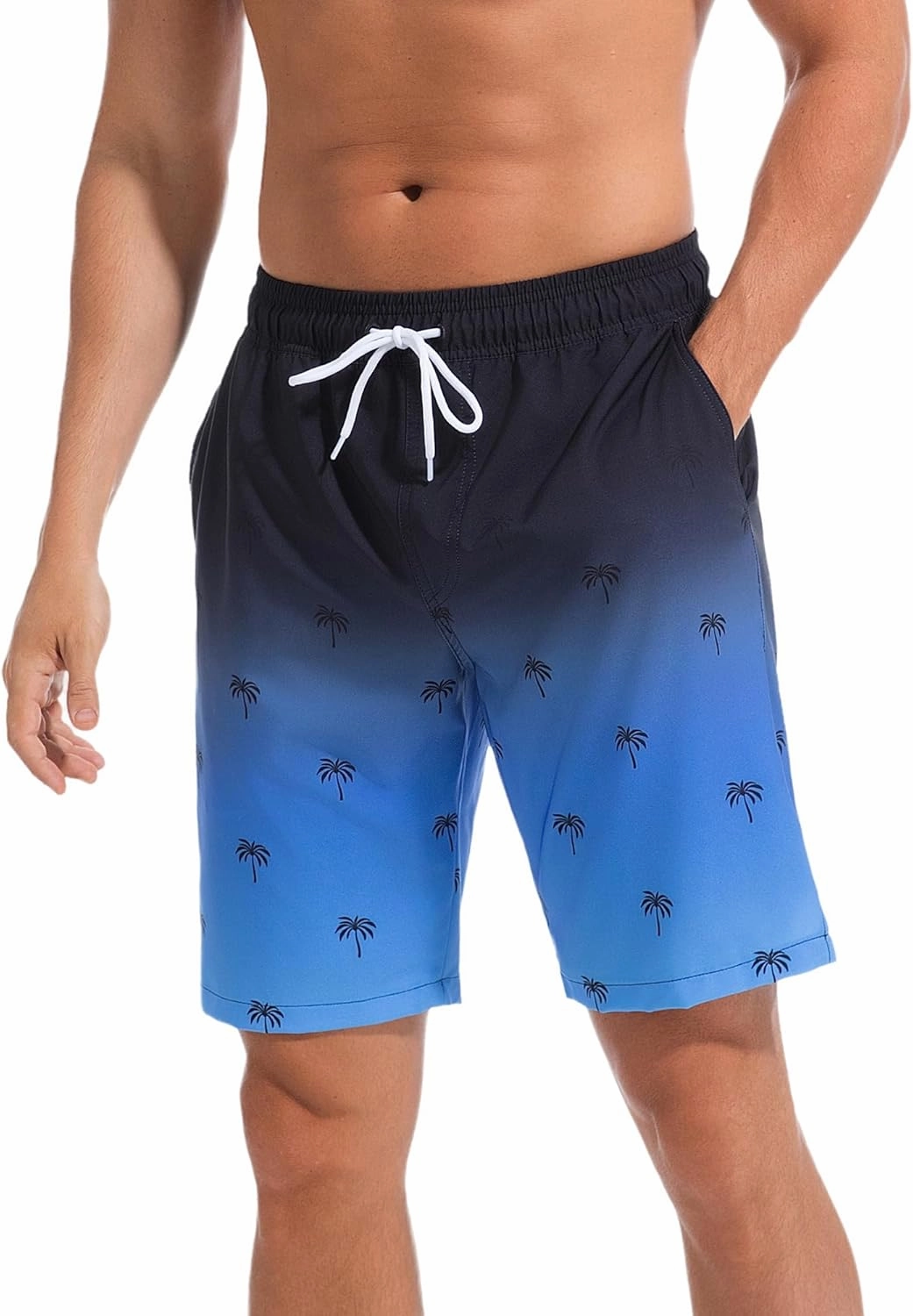 difficort Mens Swim Trunks Quick Dry Bathing Suit 9 inch Inseam Board Shorts with Compression Liner and Zipper Pocket