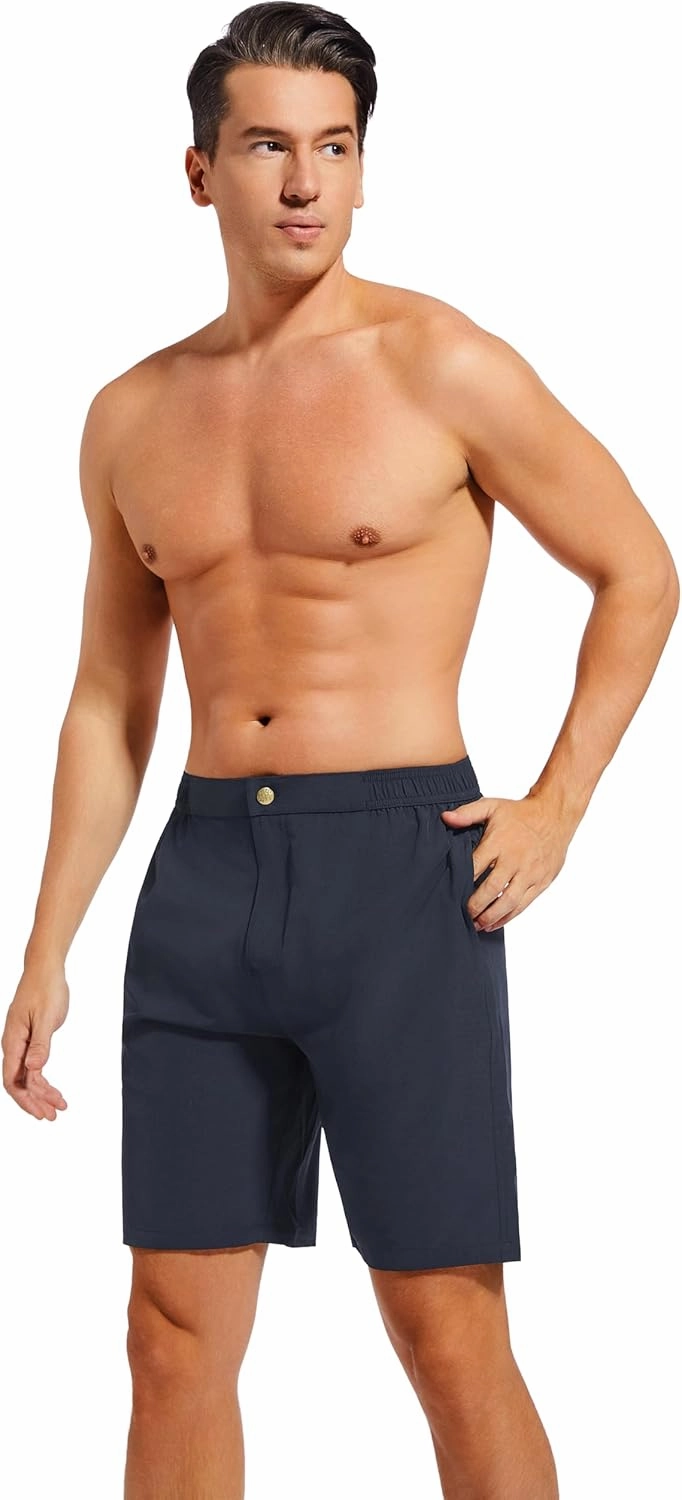 difficort Mens Swim Trunks with Compression Liner 9" Zipper Fly Bathing Suits Quick Dry Swimming Shorts with Zipper Pockets