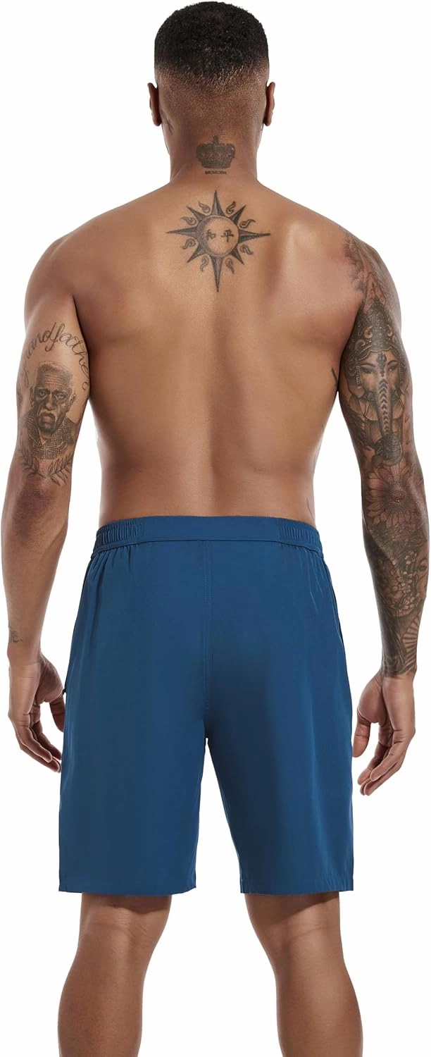 difficort Mens Swim Trunks with Compression Liner 9" Zipper Fly Bathing Suits Quick Dry Swimming Shorts with Zipper Pockets