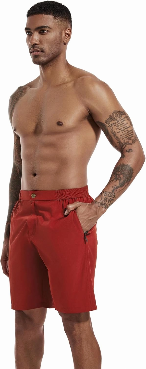 difficort Mens Swim Trunks with Compression Liner 9" Zipper Fly Bathing Suits Quick Dry Swimming Shorts with Zipper Pockets