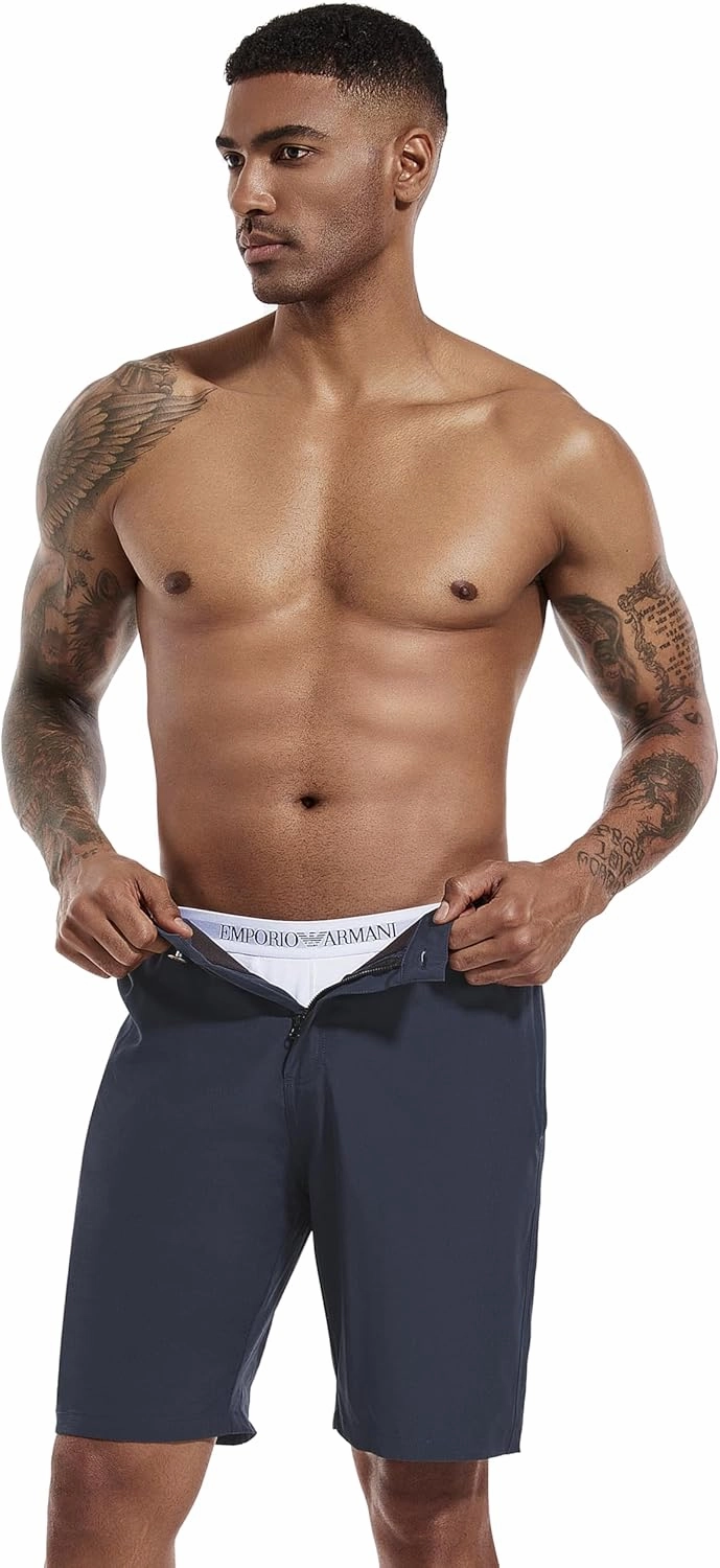 difficort Mens Swim Trunks with Compression Liner 9" Zipper Fly Bathing Suits Quick Dry Swimming Shorts with Zipper Pockets