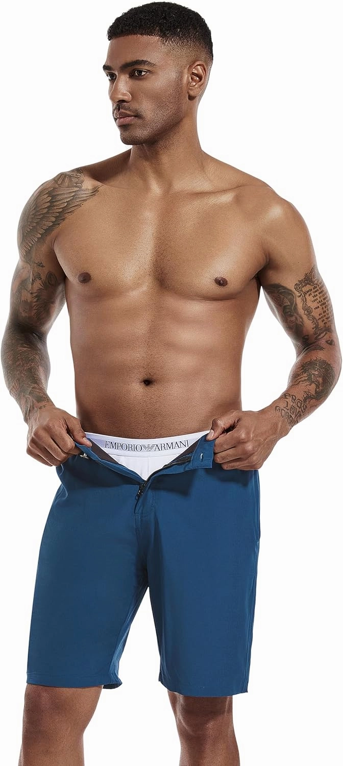 difficort Mens Swim Trunks with Compression Liner 9" Zipper Fly Bathing Suits Quick Dry Swimming Shorts with Zipper Pockets