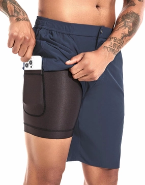 difficort Mens Swim Trunks with Compression Liner 9" Zipper Fly Bathing Suits Quick Dry Swimming Shorts with Zipper Pockets