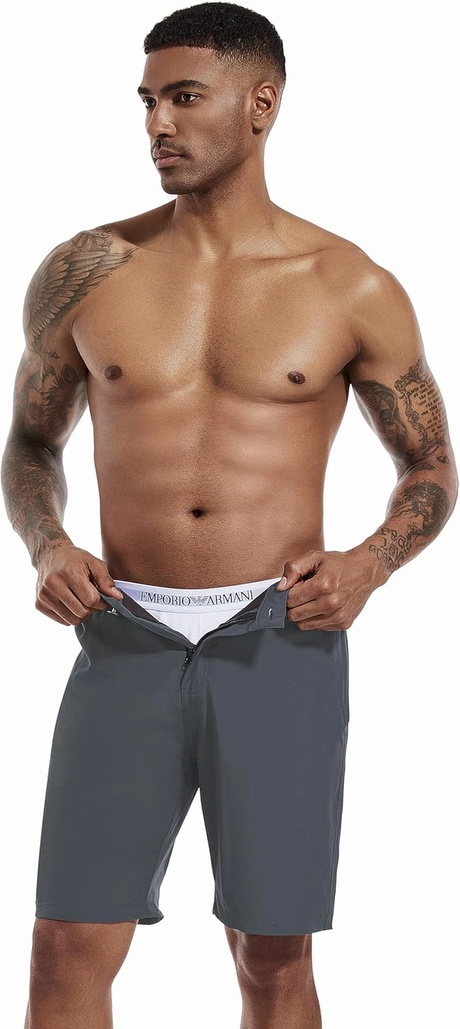 difficort Mens Swim Trunks with Compression Liner 9" Zipper Fly Bathing Suits Quick Dry Swimming Shorts with Zipper Pockets