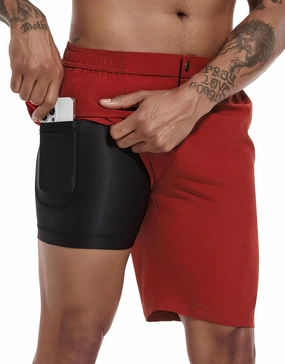 difficort Mens Swim Trunks with Compression Liner 9" Zipper Fly Bathing Suits Quick Dry Swimming Shorts with Zipper Pockets