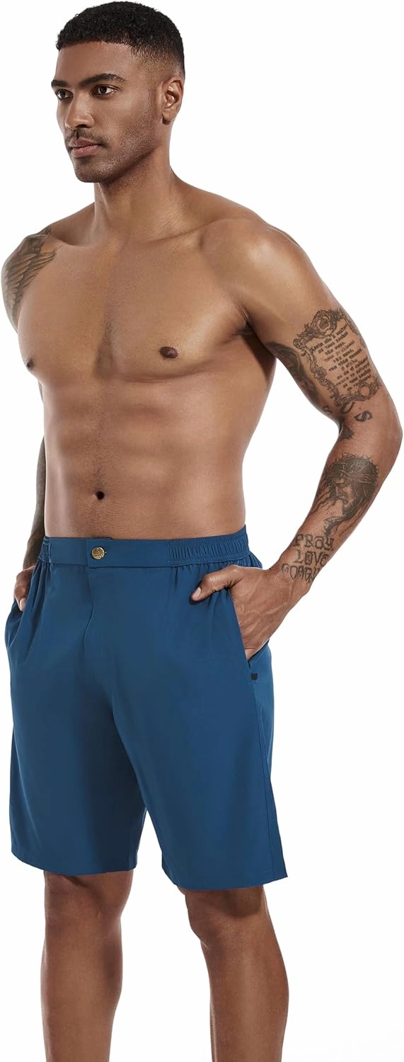 difficort Mens Swim Trunks with Compression Liner 9" Zipper Fly Bathing Suits Quick Dry Swimming Shorts with Zipper Pockets