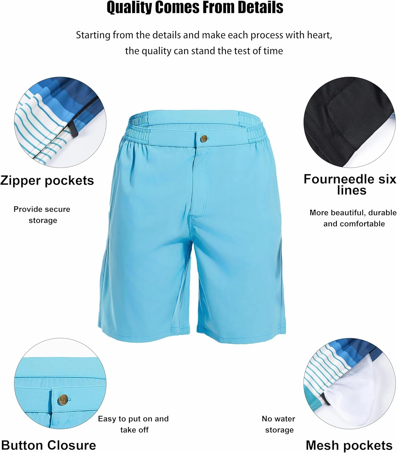 difficort Mens Swim Trunks with Compression Liner 9" Zipper Fly Bathing Suits Quick Dry Swimming Shorts with Zipper Pockets