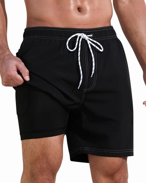 difficort Mens Swim Trunks with Compression Liner Quick-Dry Bathing Suit with Zipper Pockets