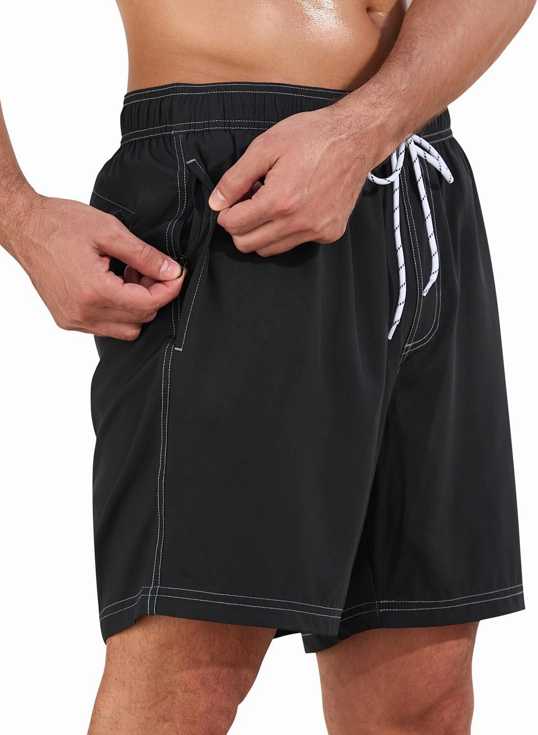 difficort Mens Swim Trunks with Compression Liner Quick-Dry Bathing Suit with Zipper Pockets